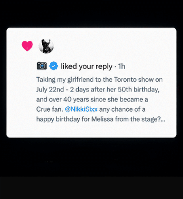 Nikki Sixx liked the birthday reply